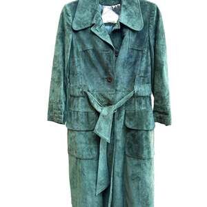 Vintage Green Suede Leather Belted Trench Coat